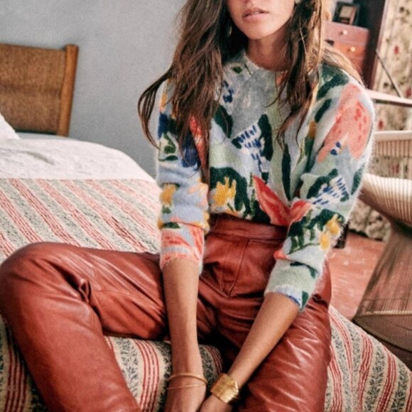 NWT Sezane Salvador Jumper Blue Floral Wool Blend Sweater French Soft - Picture 3 of 10